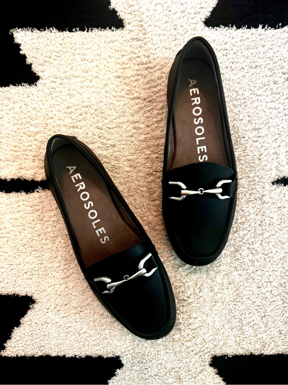 AEROSOLES Black Day Drive Slip-On Loafers with Silver Hardware